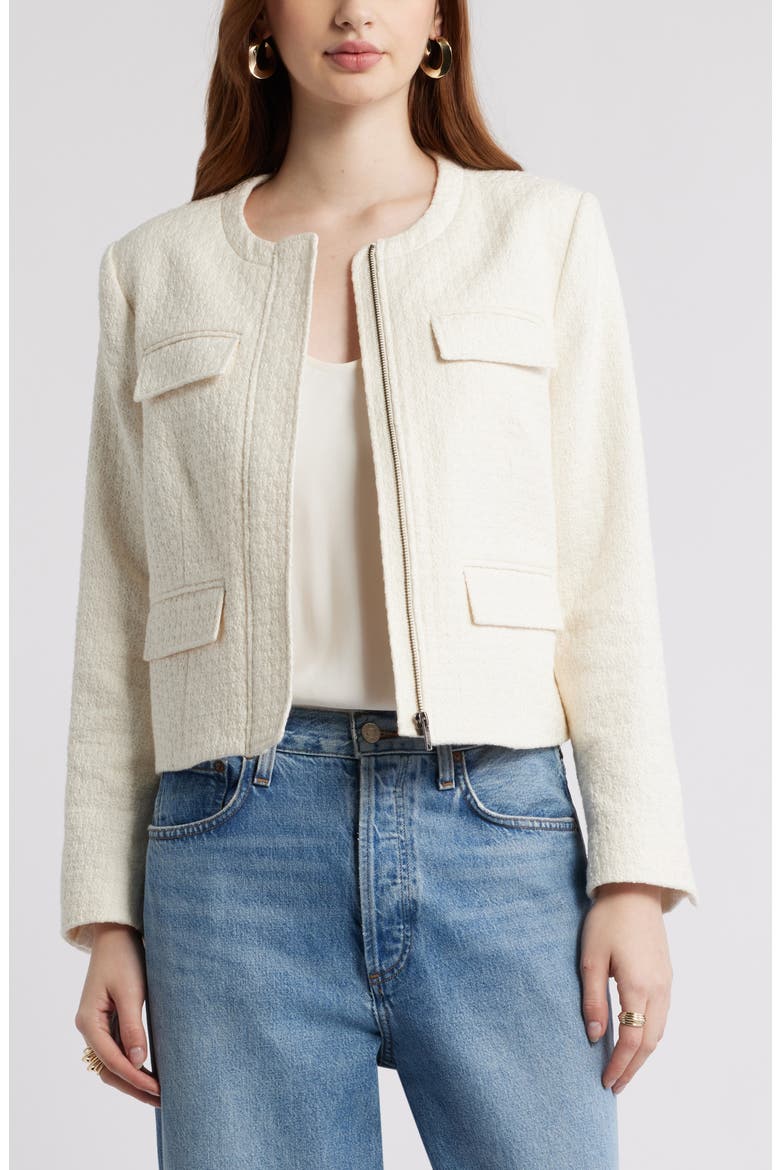 Collarless Jacket, Main, color, IVORY