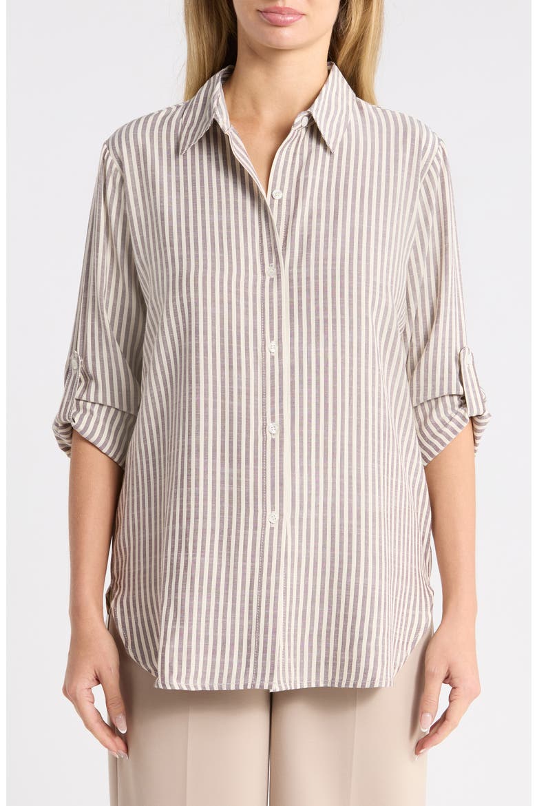 Striped Long Sleeve Button Front Shirt, Main, color, OATMEAL/ CABERNET STRIPE