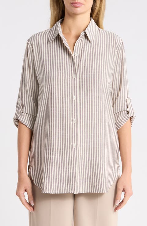 Striped Long Sleeve Button Front Shirt