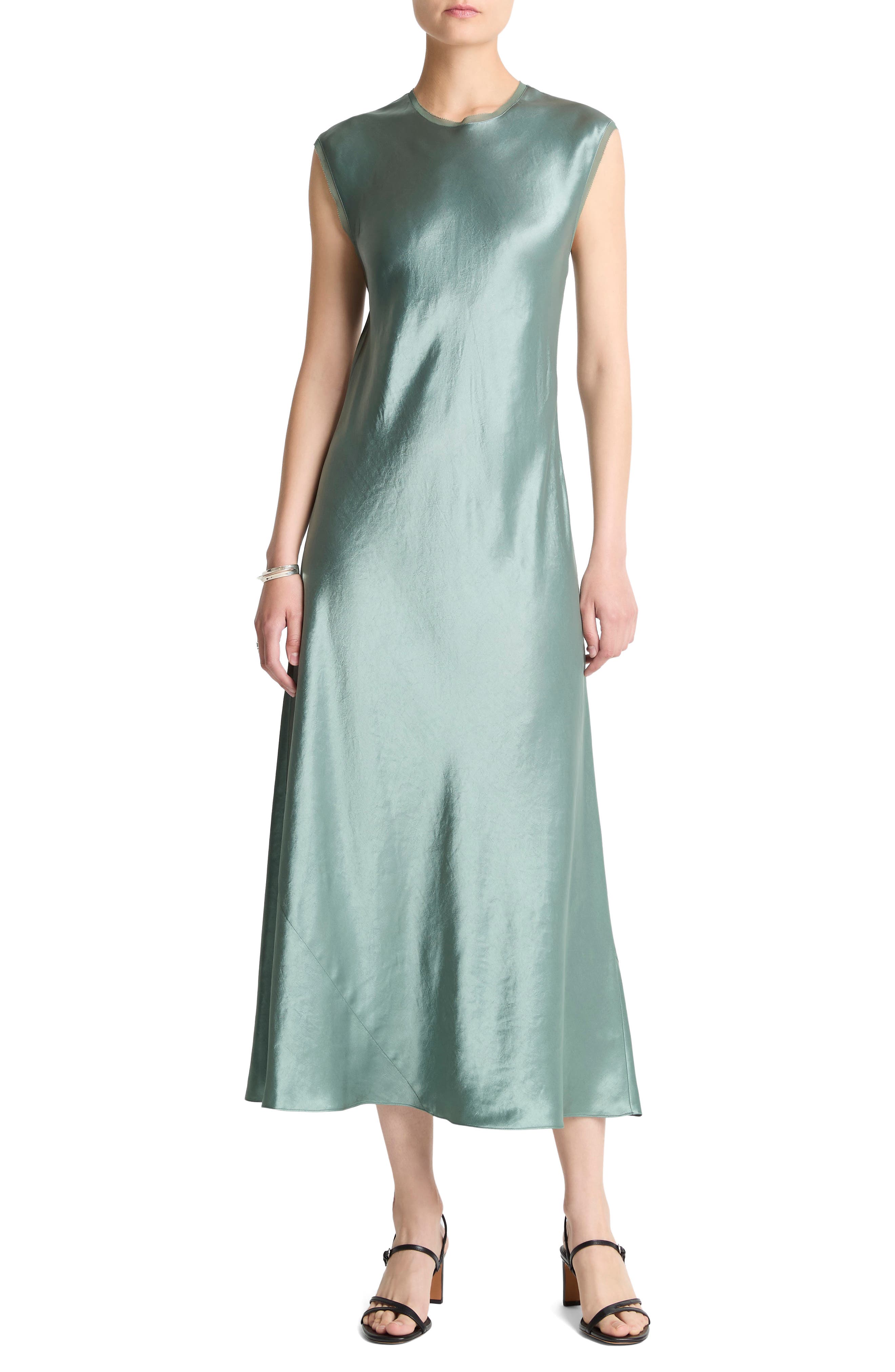 Vince Cap Sleeve Satin Maxi Dress