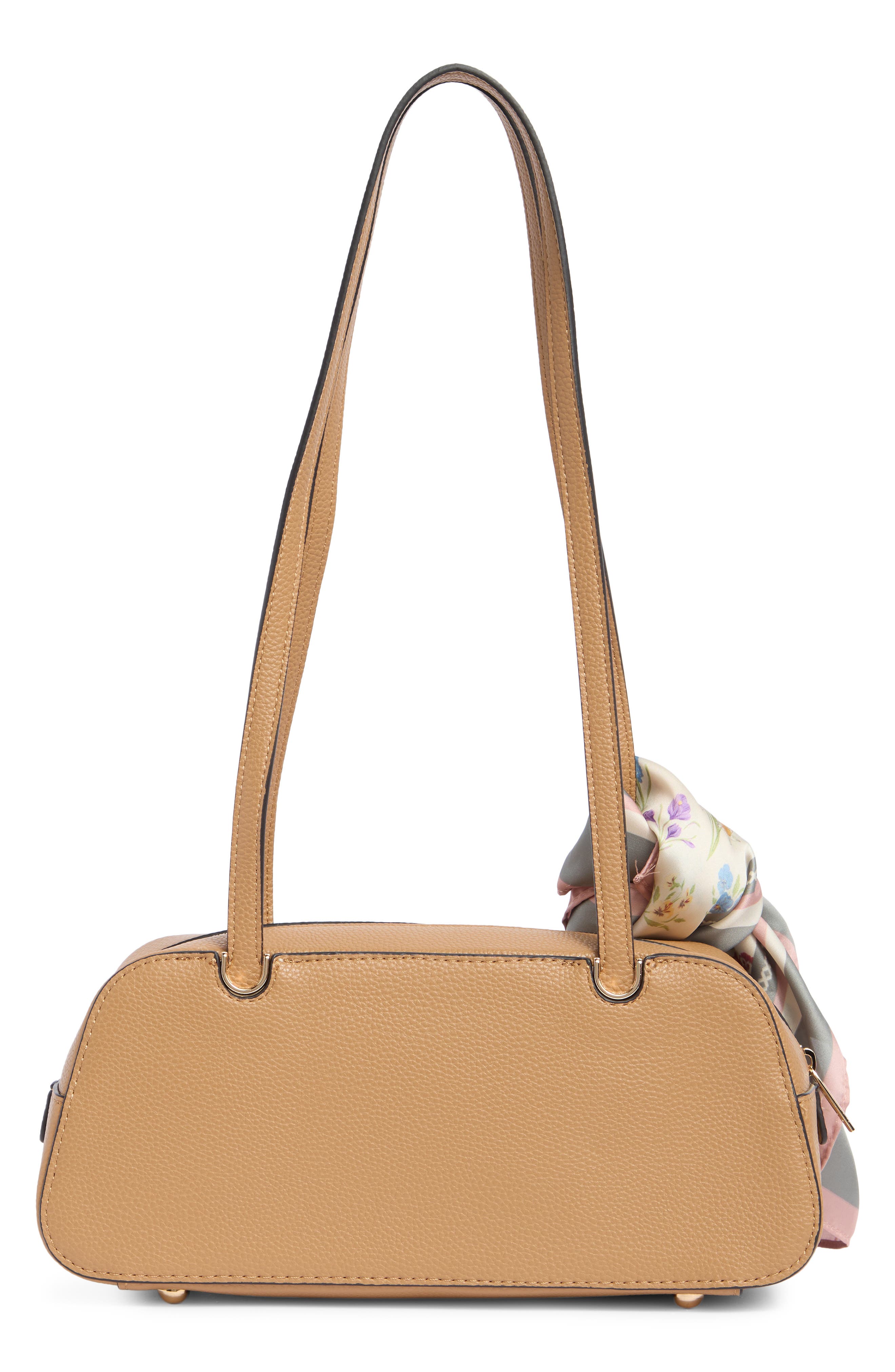 Faux Leather East West Shoulder Bag with Scarf, Alternate, color, BROWN SUGAR