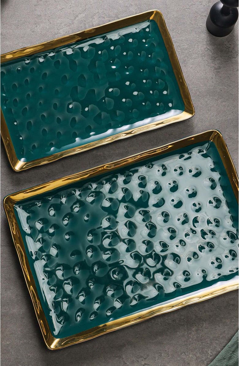 Stone Lain Florian Porcelain 2-Piece Serving Rectangular Plate Set, Alternate, color, Green
