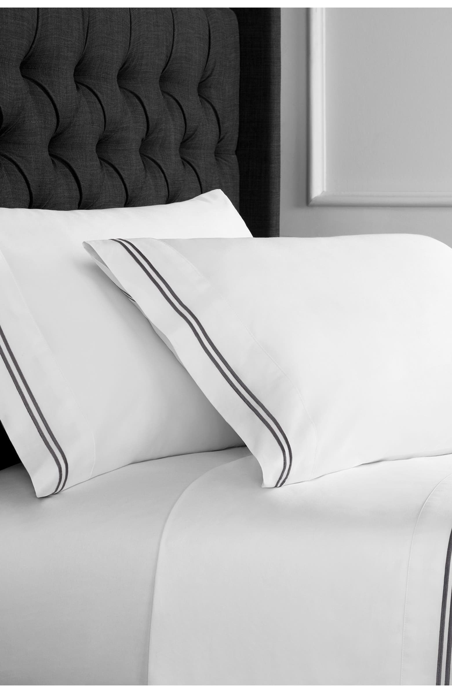 MELANGE HOME Dual Stripe Embroidered 600 Thread Count Cotton Sheet Set ...