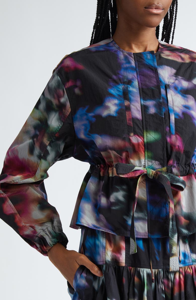 Ulla Johnson Alair Print Tie Waist Jacket, Alternate, color, Black Aura