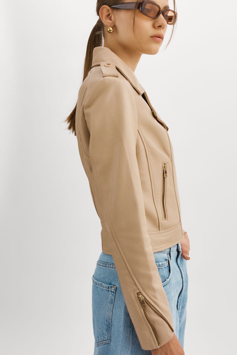DONNA GOLD | Iconic Leather Biker Jacket, Alternate, color, Wheat