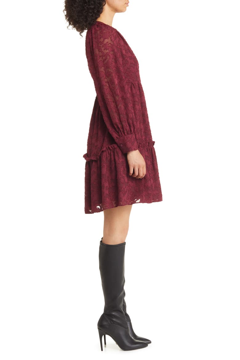 Floral Lace Long Sleeve Tiered Dress, Alternate, color, WINE