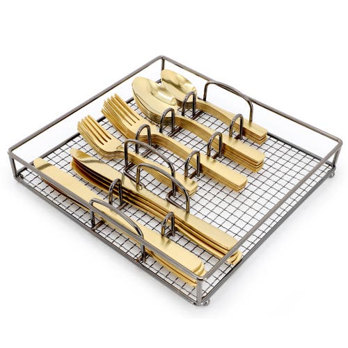 Gibson Home Abbeville 41 Piece Stainless Steel Flatware Set With Wire Caddy In Gold