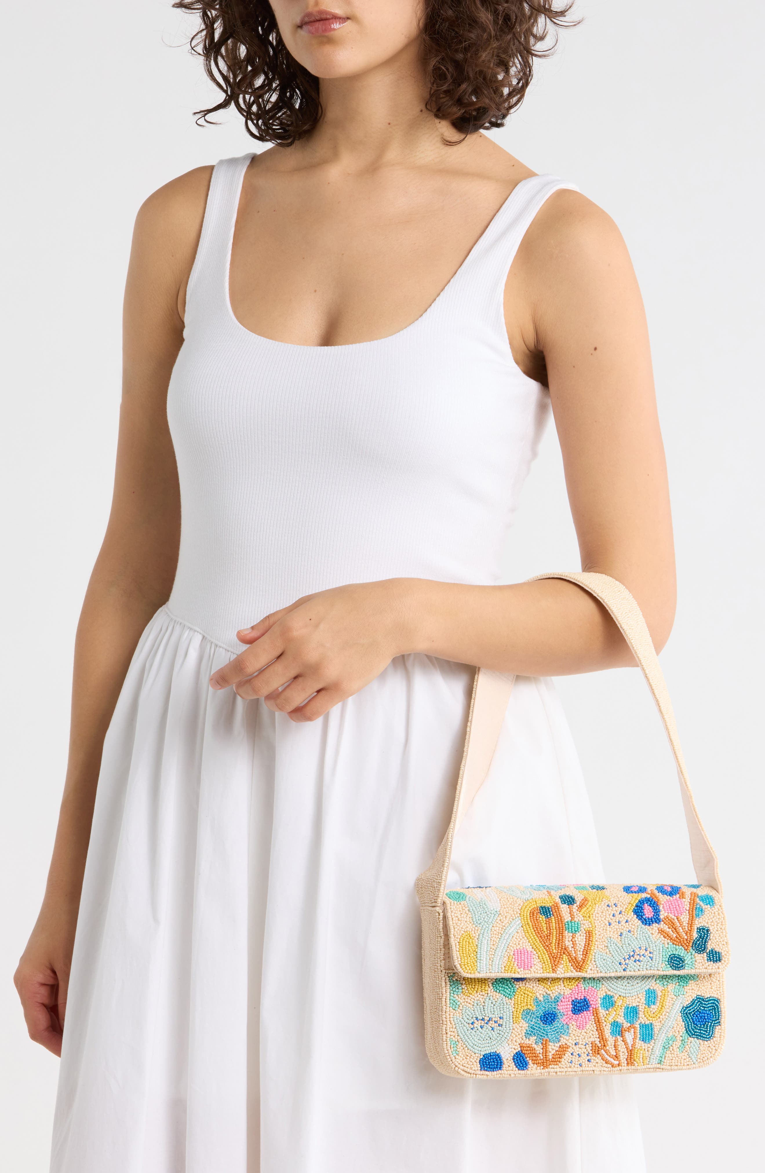 Collection XIIX Beaded Abstract Floral Shoulder Bag, Alternate, color, Beige Multi