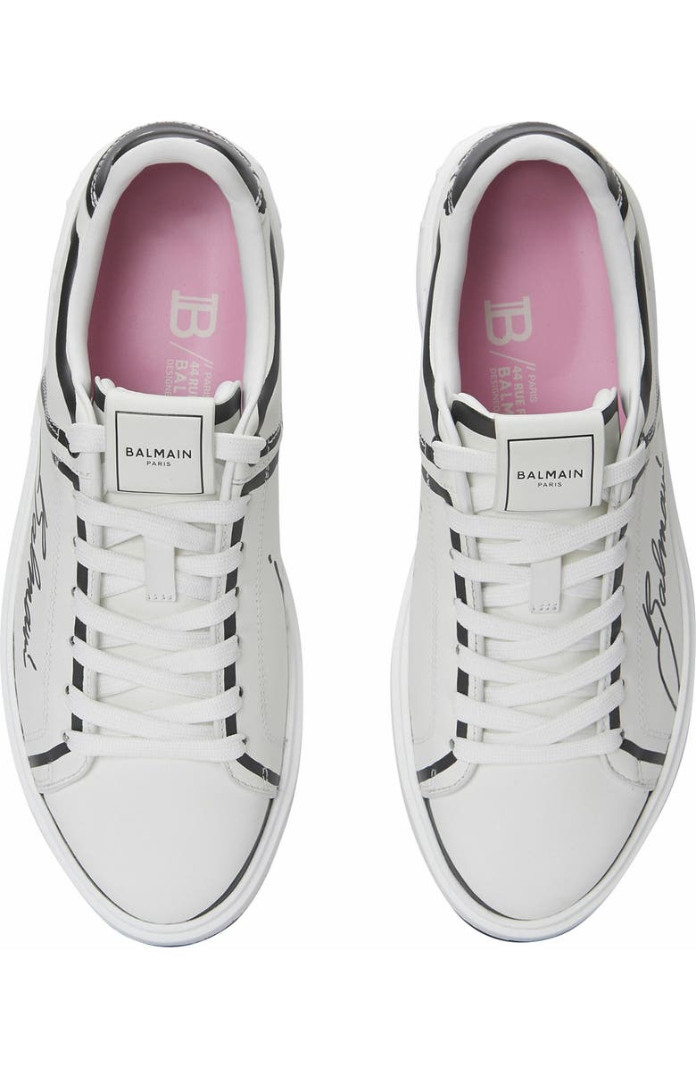 Balmain B-Court Printed Calfskin Trainers, Alternate, color, White