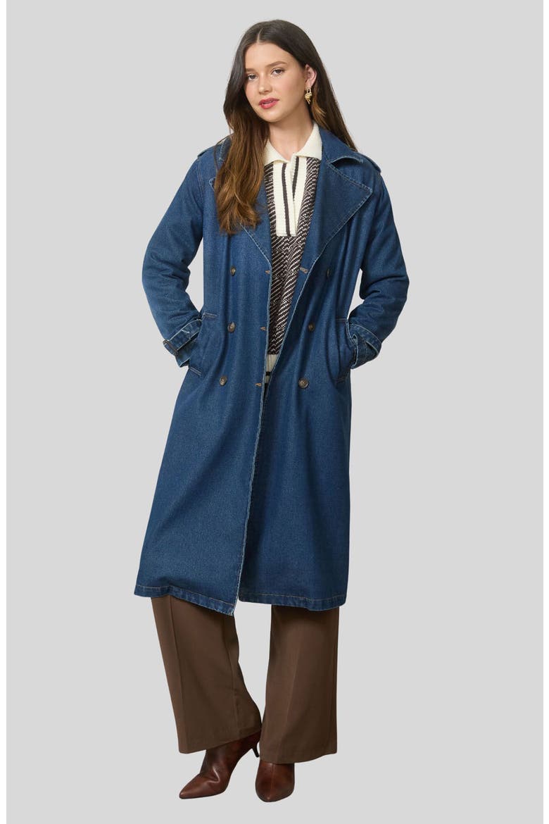 Double Breasted Denim Coat, Alternate, color, DENIM