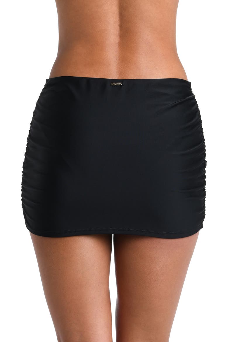 Coco Ruched Skirted Bikini Bottoms, Alternate, color, BLACK