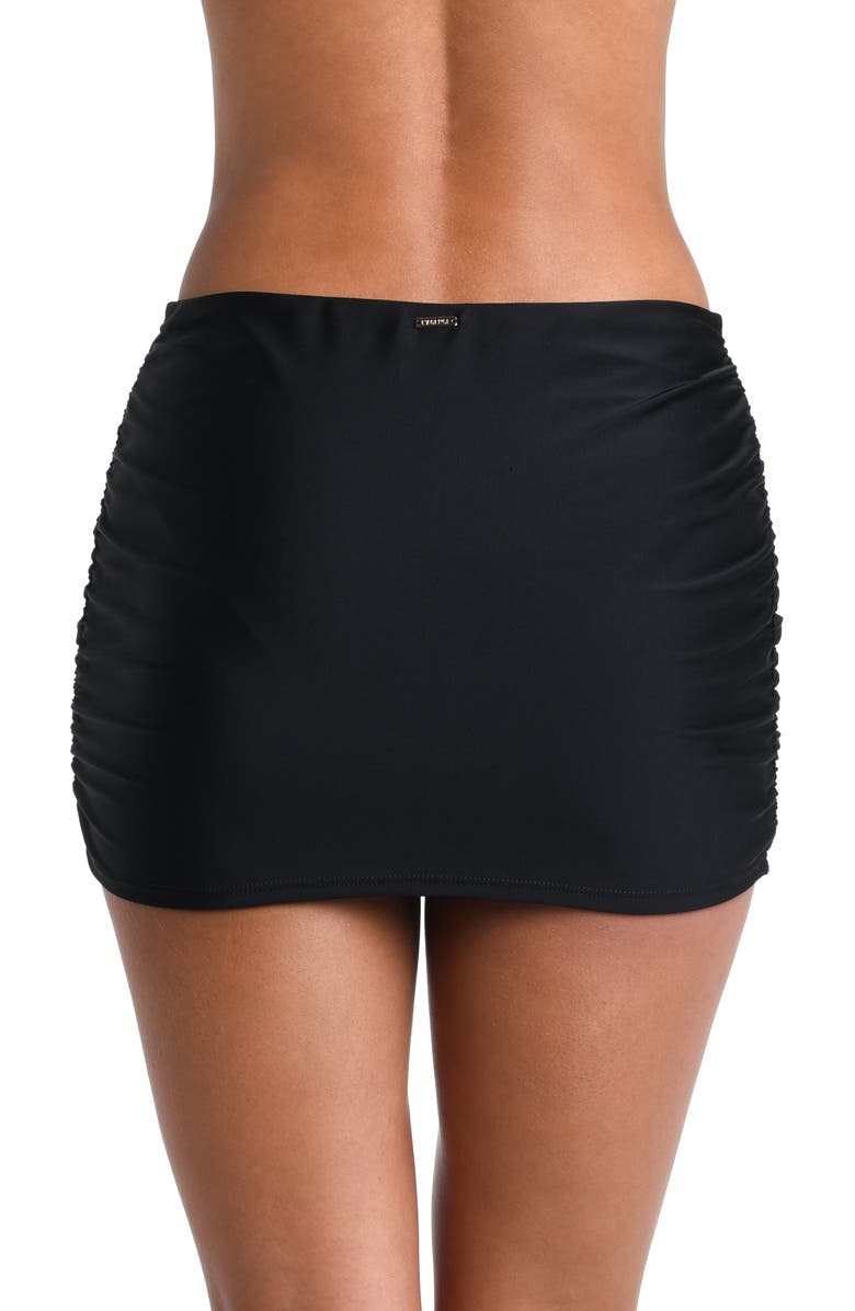 L'AGENCE Coco Ruched Skirted Bikini Bottoms, Alternate, color, Black