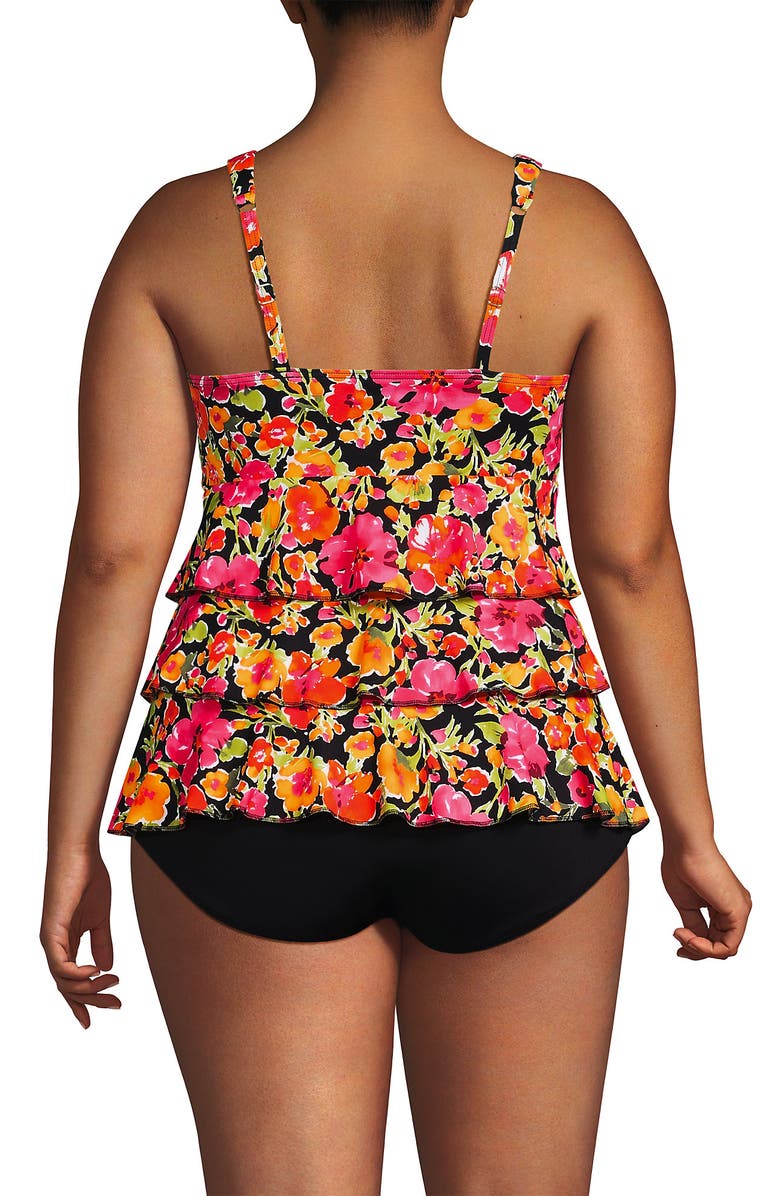 Lands' End Smoothing Control Ruffle Fauxkini One Piece Swimsuit, Alternate, color, Painted Blooms/Black