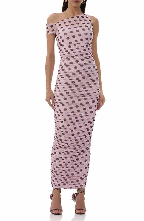 AFRM Biona Printed One-Shoulder Ruched Mesh Maxi Dress