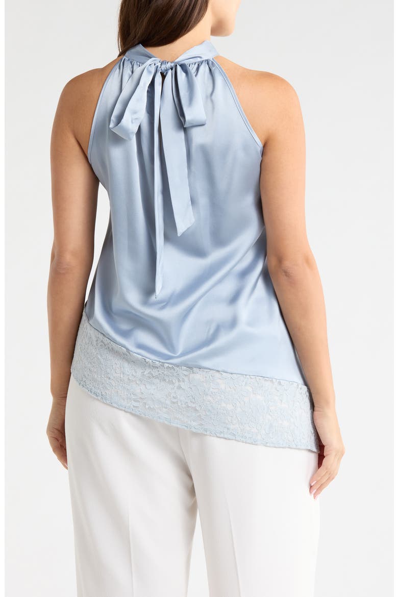 Sleeveless Lace Trim Satin Asymmetric Top, Alternate, color, STEEL BLUE