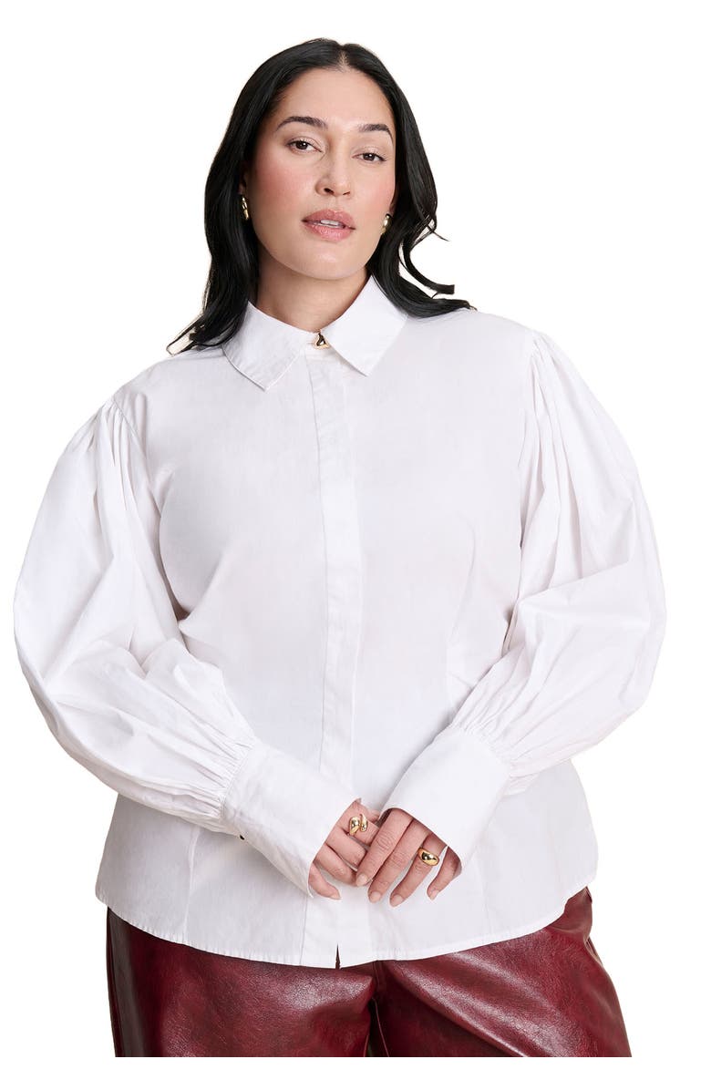 ELOQUII Poet Sleeve Button Up Shirt, Main, color, Optic White