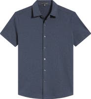 Robert Barakett Keyes Slim Fit Microprint Short Sleeve Knit Button-Up Shirt