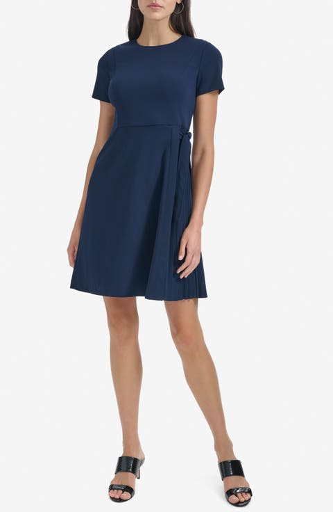 Side Tie Pleated A-Line Dress