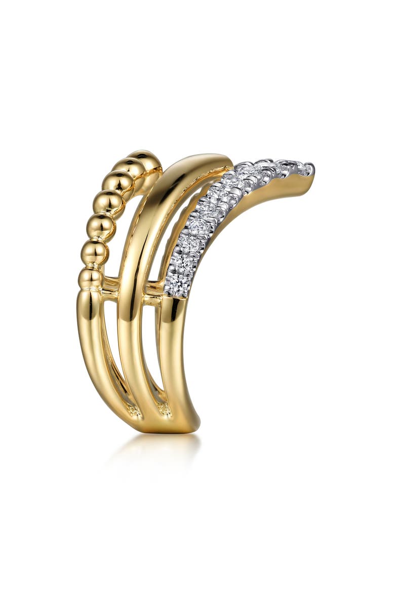 14k Gold Diamond Triple Row V-Ring, Alternate, color, 14K YELLOW GOLD