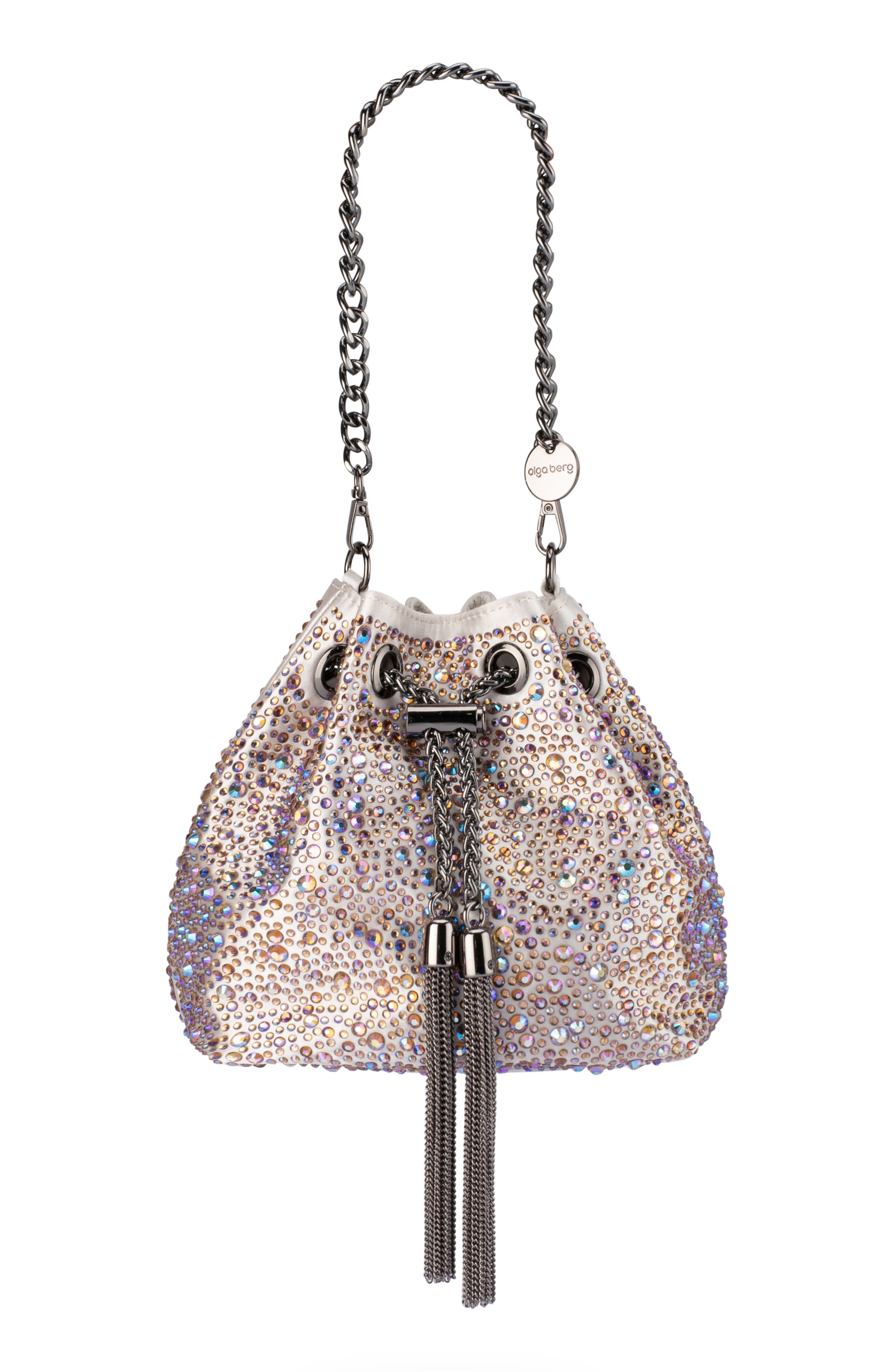 Olga Berg Mika Crystal Drawstring Top Handle Bag in Pastel 
