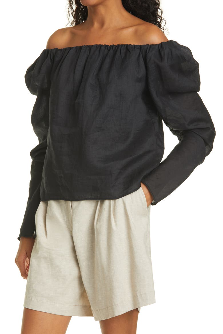 Billow Off the Shoulder Top, Alternate, color, NOIR
