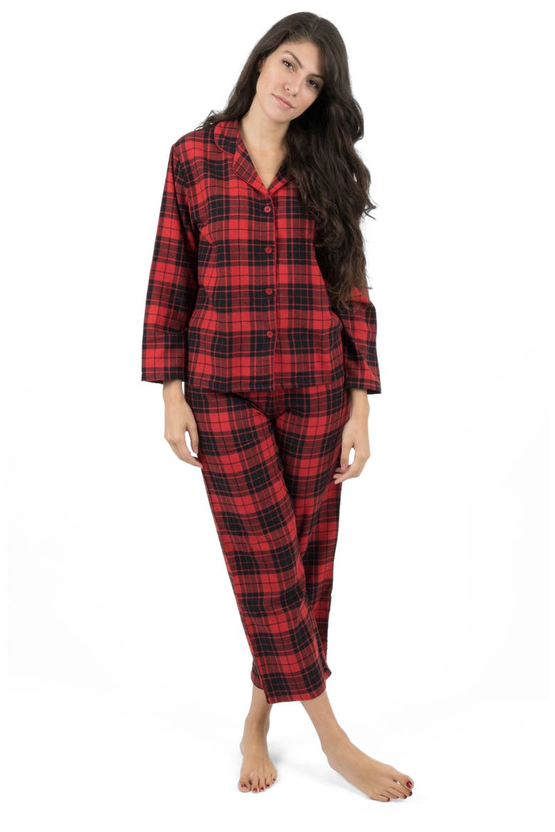 Women's 2-pc. Cotton Flannel Button-Front Holiday Pajama Set, Alternate, color, Red/Black Plaid