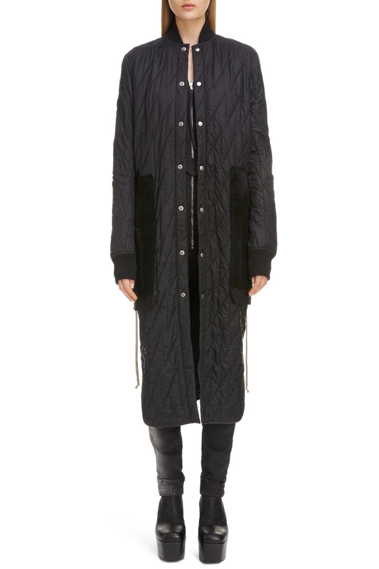 Suede Pocket Quilted Longline Jacket, Alternate, color, BLACK
