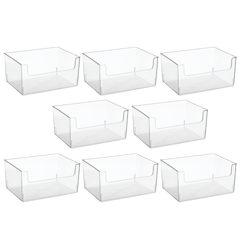 Household Plastic Storage Organizer Bin with Open Front - 8 Pack - Clear