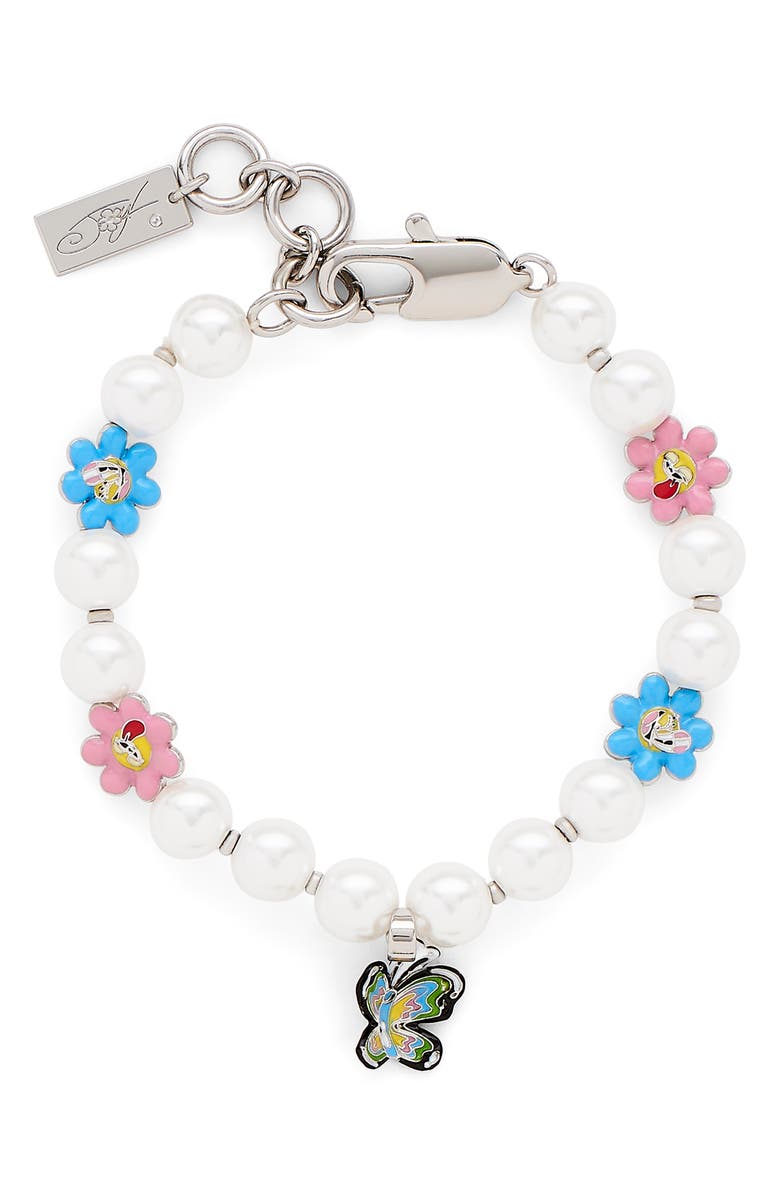 Marc Jacobs Garden Butterfly Faux Pearl Station Bracelet, Main, color, Silver/Multi