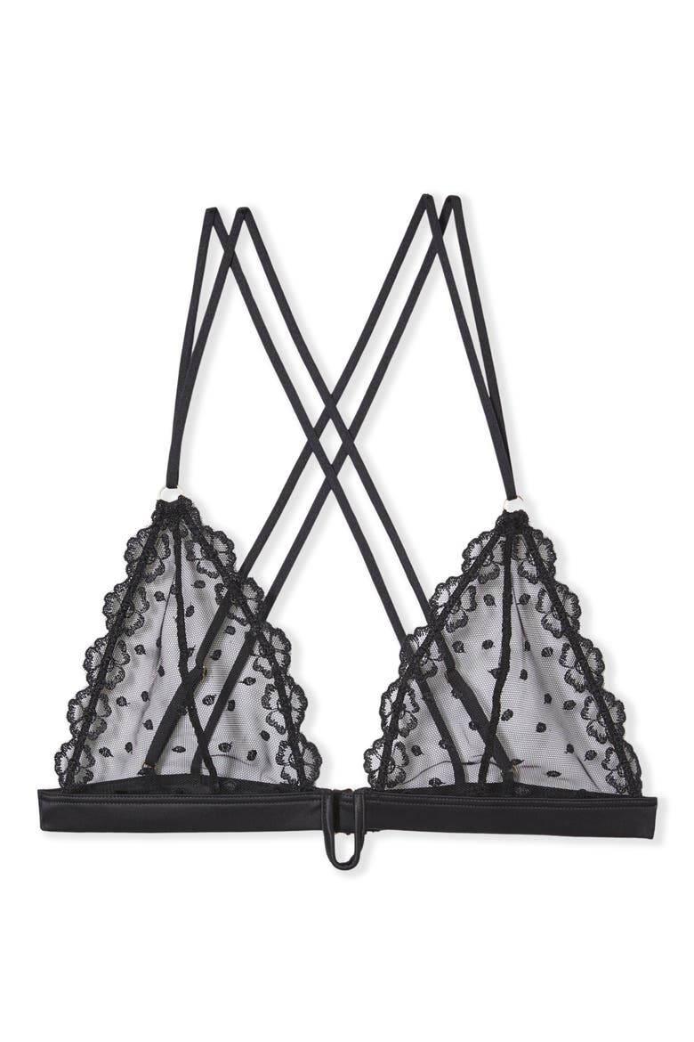 Eloa Embroidered Triangle Bikini Top, Alternate, color, BLACK