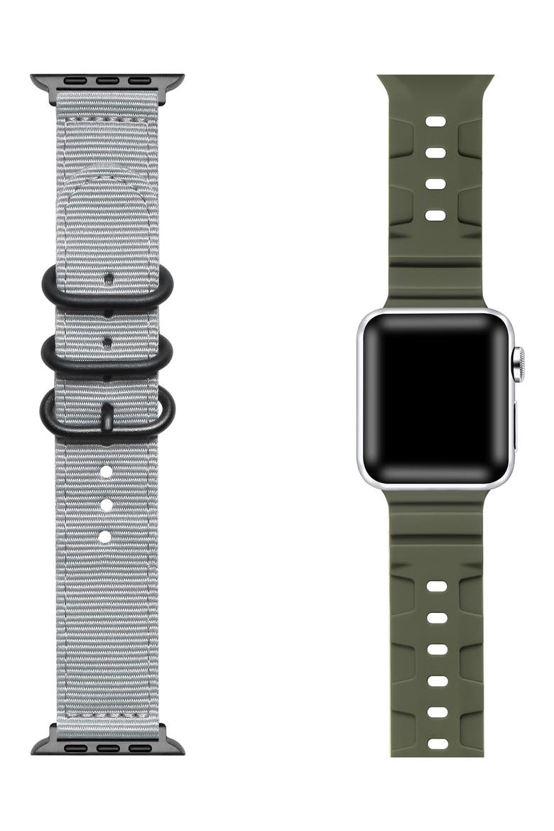 2-Pack Ridge Silicone & Nylon Apple Watch® Watchbands, Alternate, color, OLIVE MULTI
