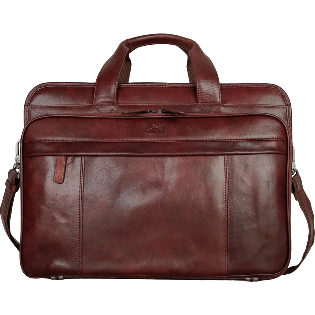 Mancini Double Compartment Leather Briefcase In Brown