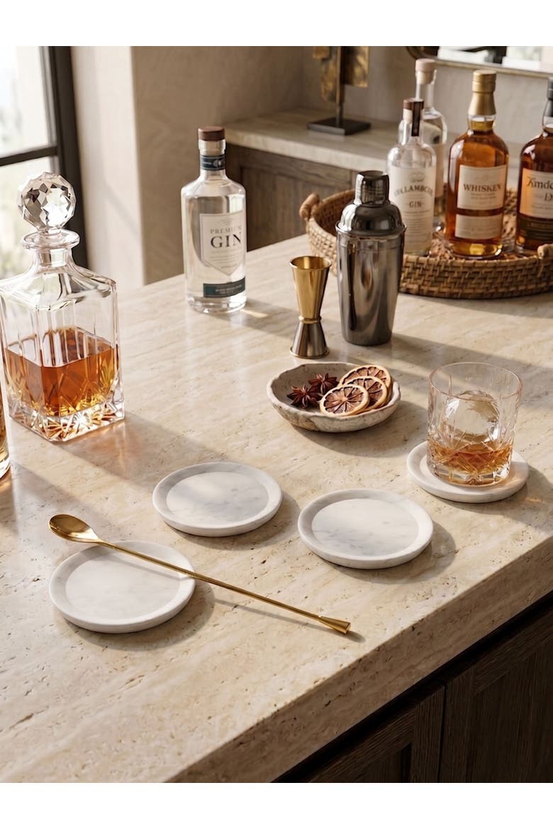 Paloma Marble Coasters, Set of 4, Alternate, color, Ivory White