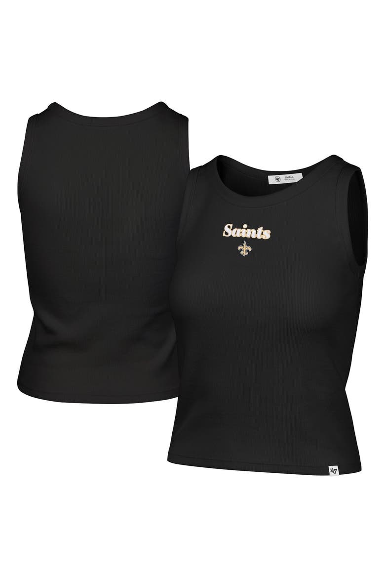 Women's '47  Black New Orleans Saints Cropped Straight Cut Ribbed Baby Tank Top, Main, color, Black
