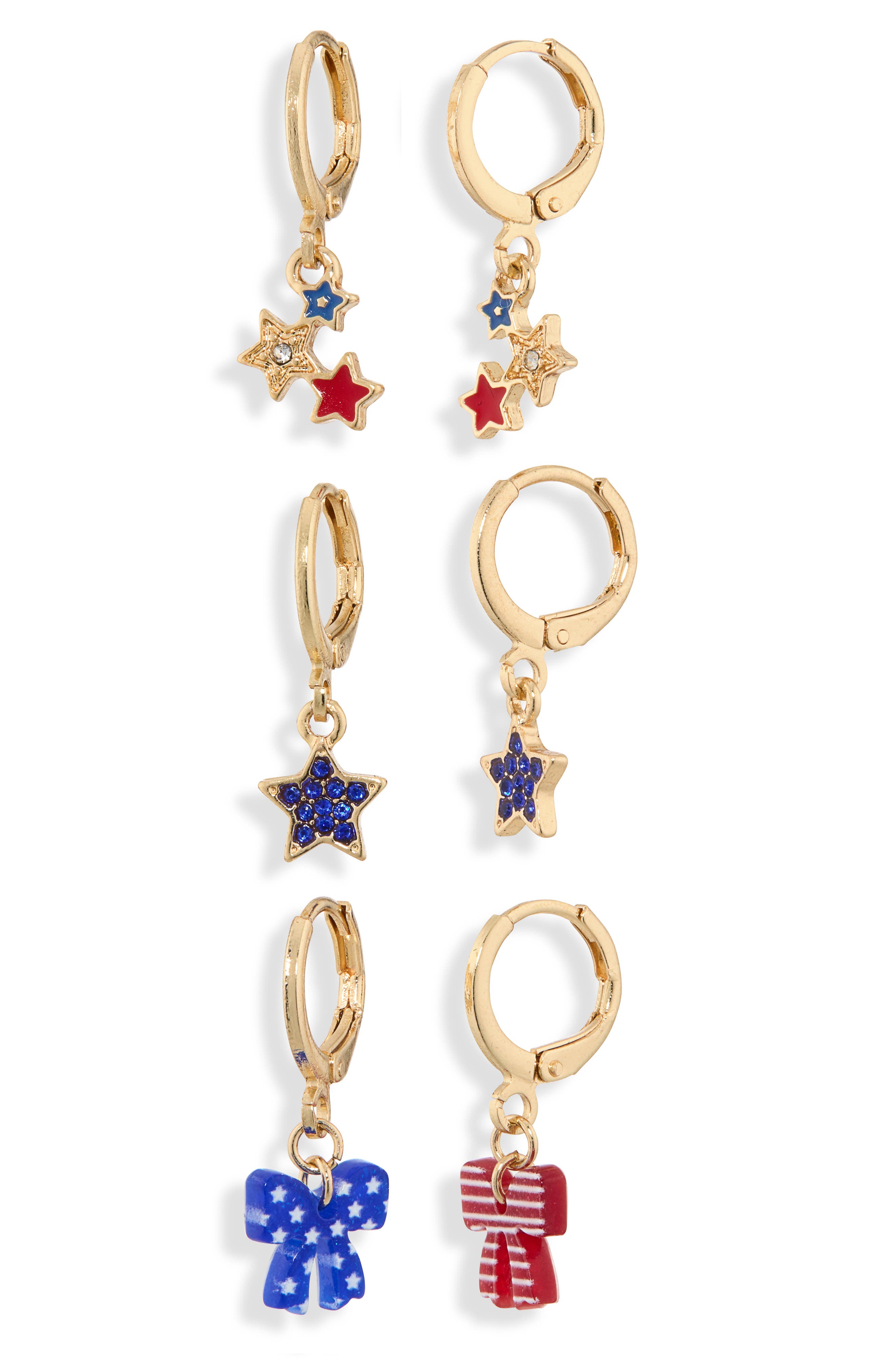Leith Set of 3 Americana Charm Hoop Earrings