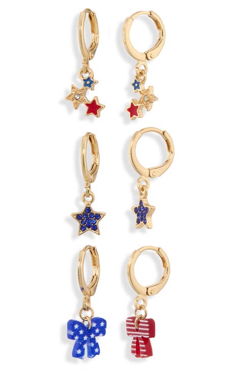 Set of 3 Americana Charm Hoop Earrings
