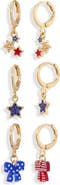 Leith Set of 3 Americana Charm Hoop Earrings
