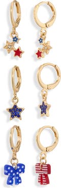 Leith Set of 3 Americana Charm Hoop Earrings