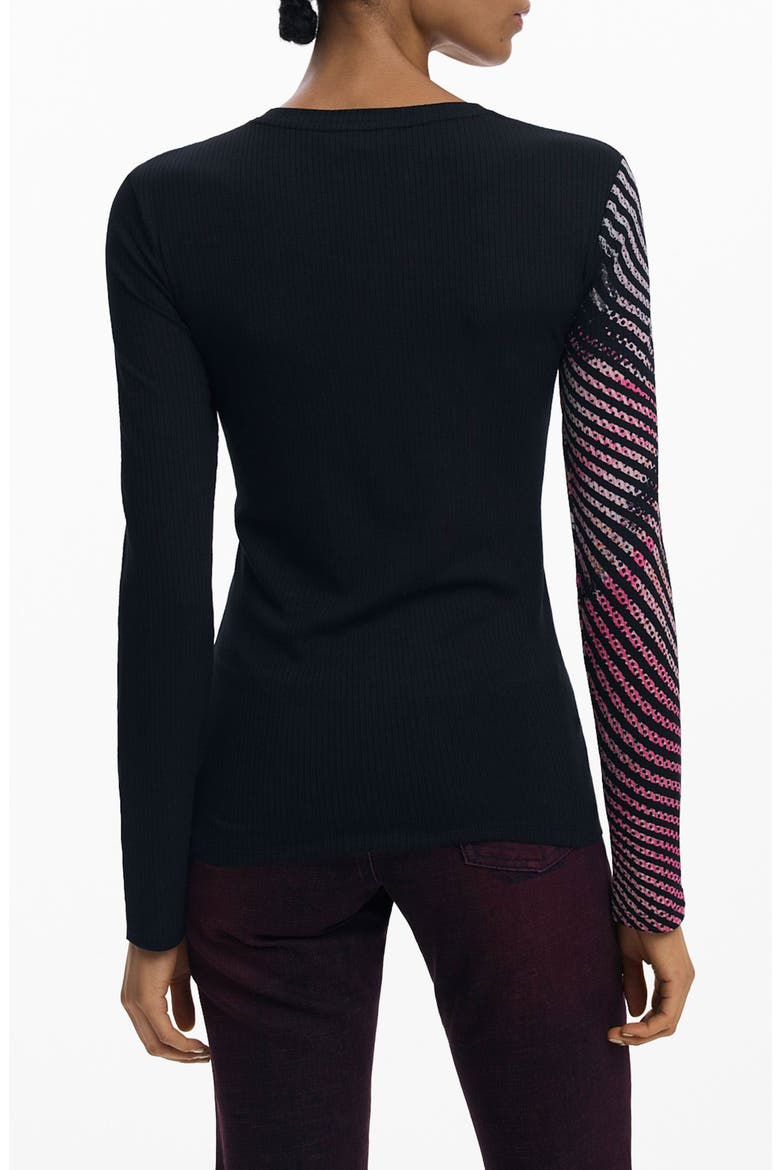 Printed Rib Long Sleeve Top, Alternate, color, BLACK