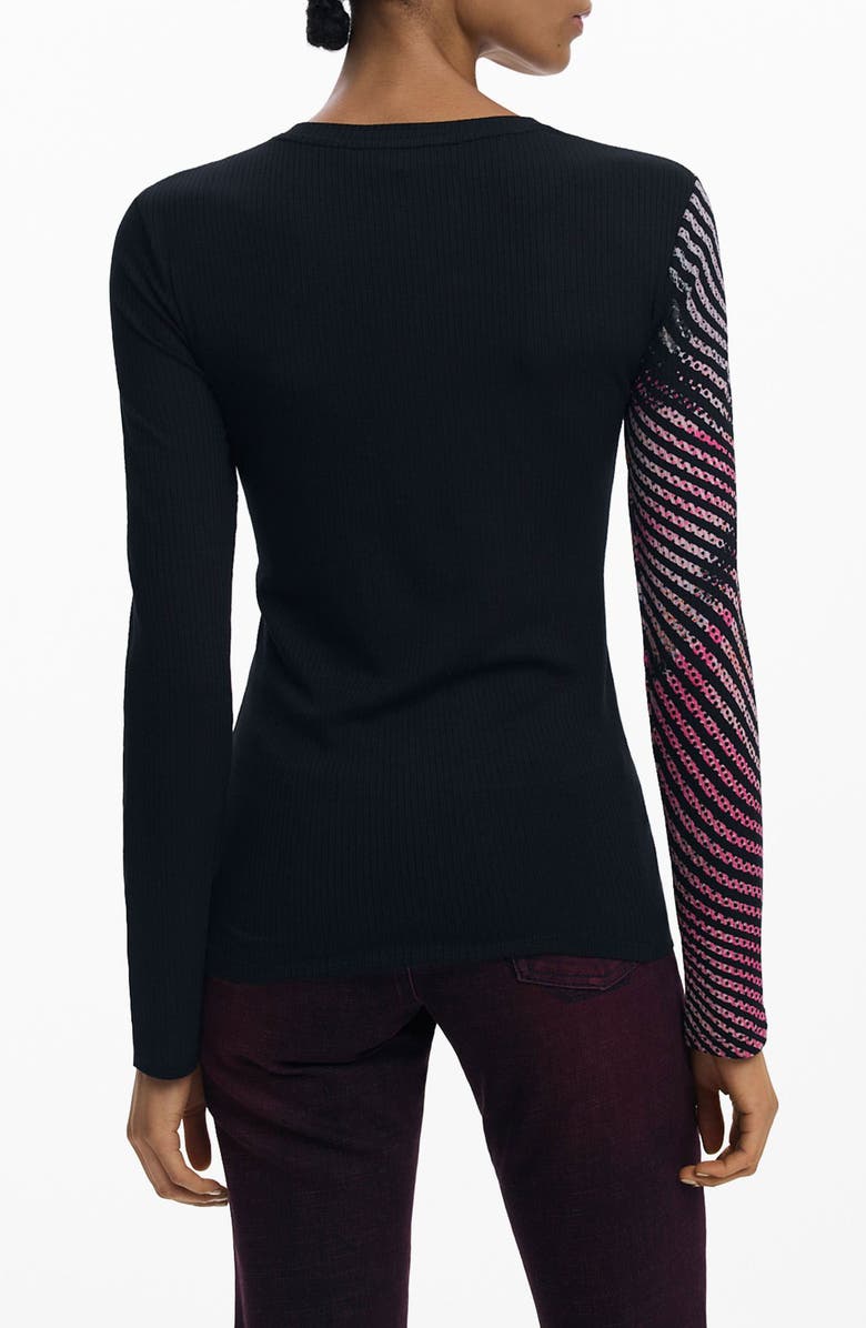 Desigual Printed Rib Long Sleeve Top, Alternate, color, 