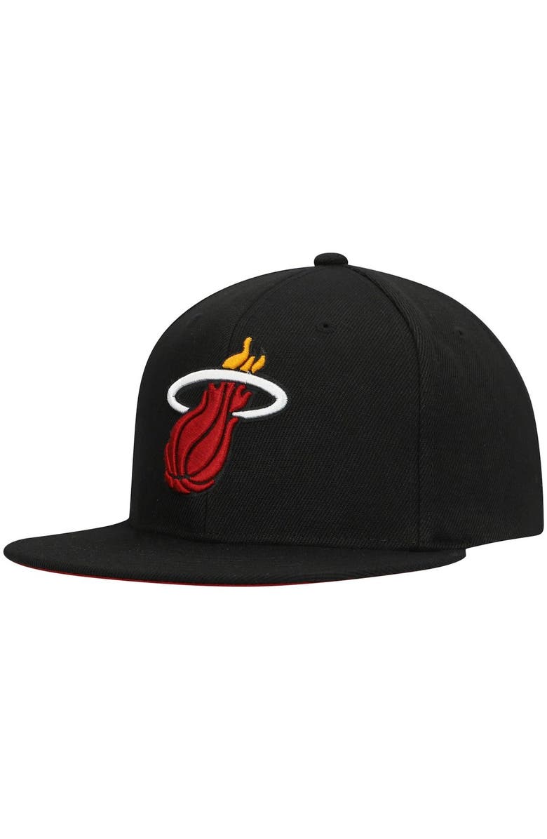Mitchell & Ness Men's Mitchell & Ness Black Miami Heat Custom Patch Snapback Hat, Alternate, color,