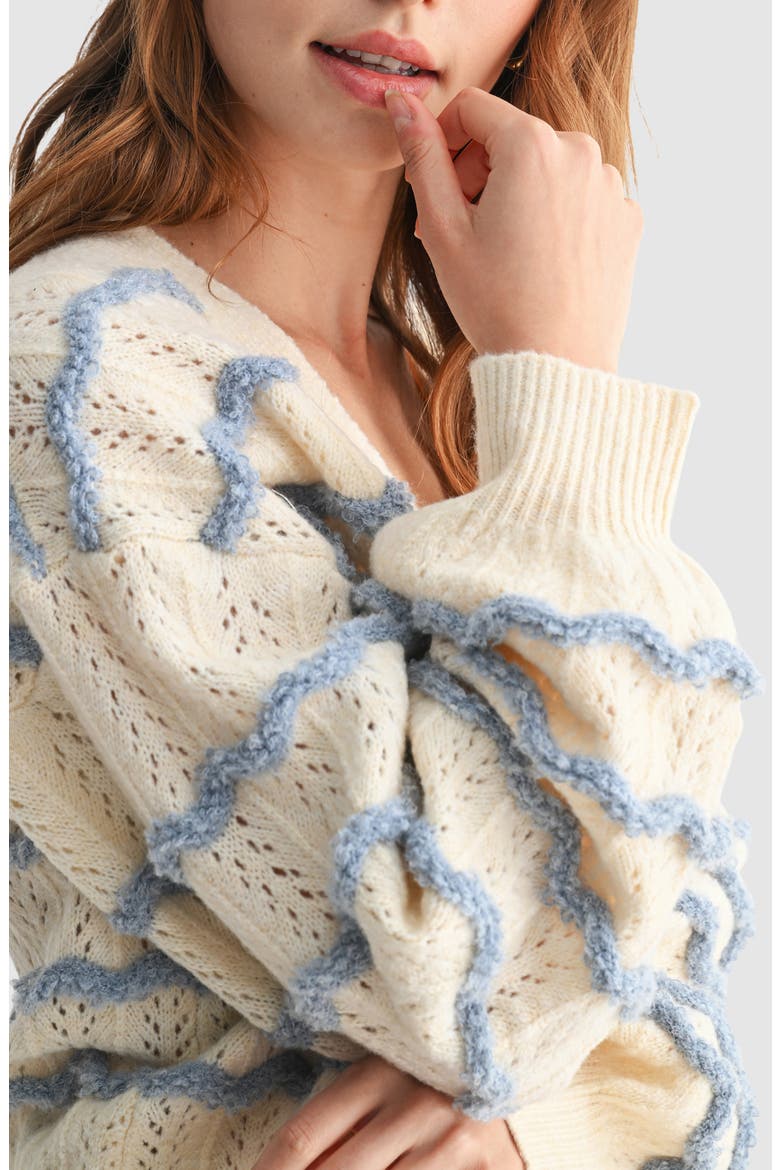 Wavy Stripe Pointelle Cardigan, Alternate, color, CREAM BLUE