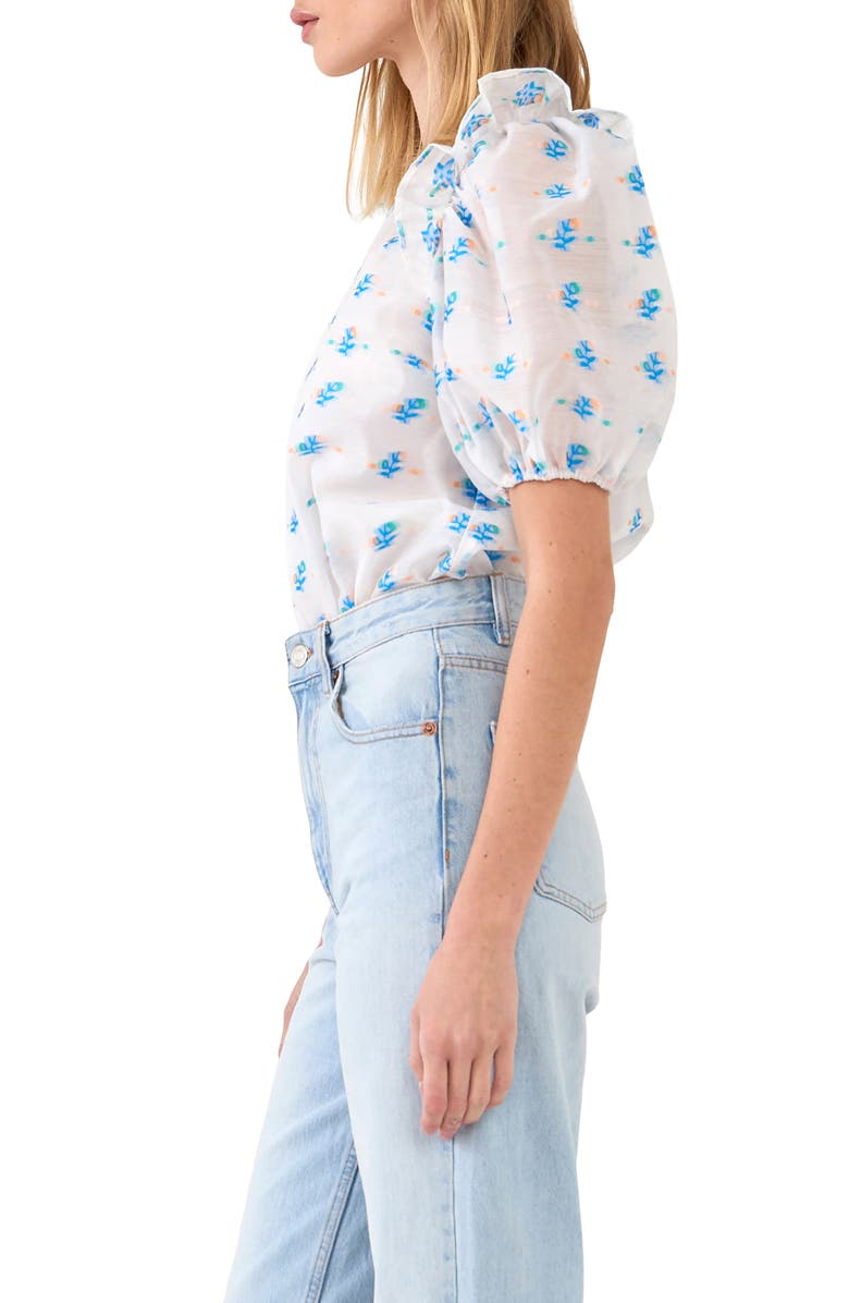 English Factory Floral Embroidery Puff Sleeve Organza Top, Alternate, color, Blue Multi