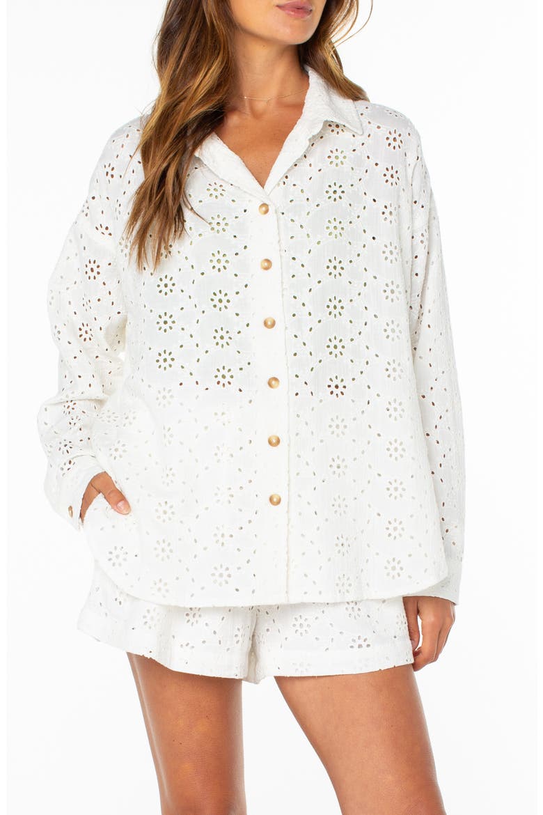 Morning Eyelet Embroidered Button-Up Shirt, Main, color, CLOUD DANCER