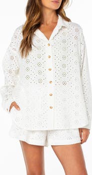 Roxy Morning Eyelet Embroidered Button-Up Shirt