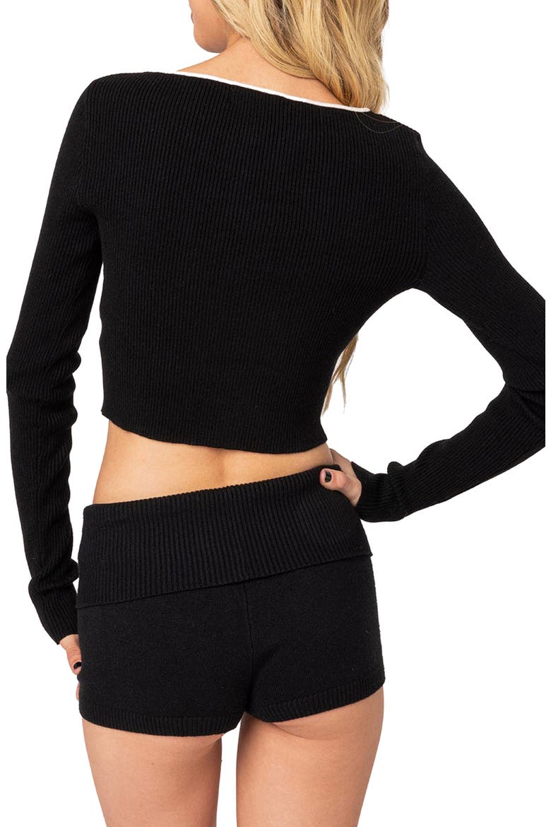 Billy Bow Cutout Rib Crop Top, Alternate, color, BLACK-AND-WHITE