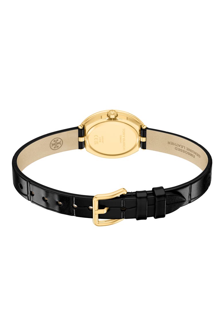 The Oval Leather Strap Watch, 22mm x 28mm, Alternate, color, BLACK/ GOLD