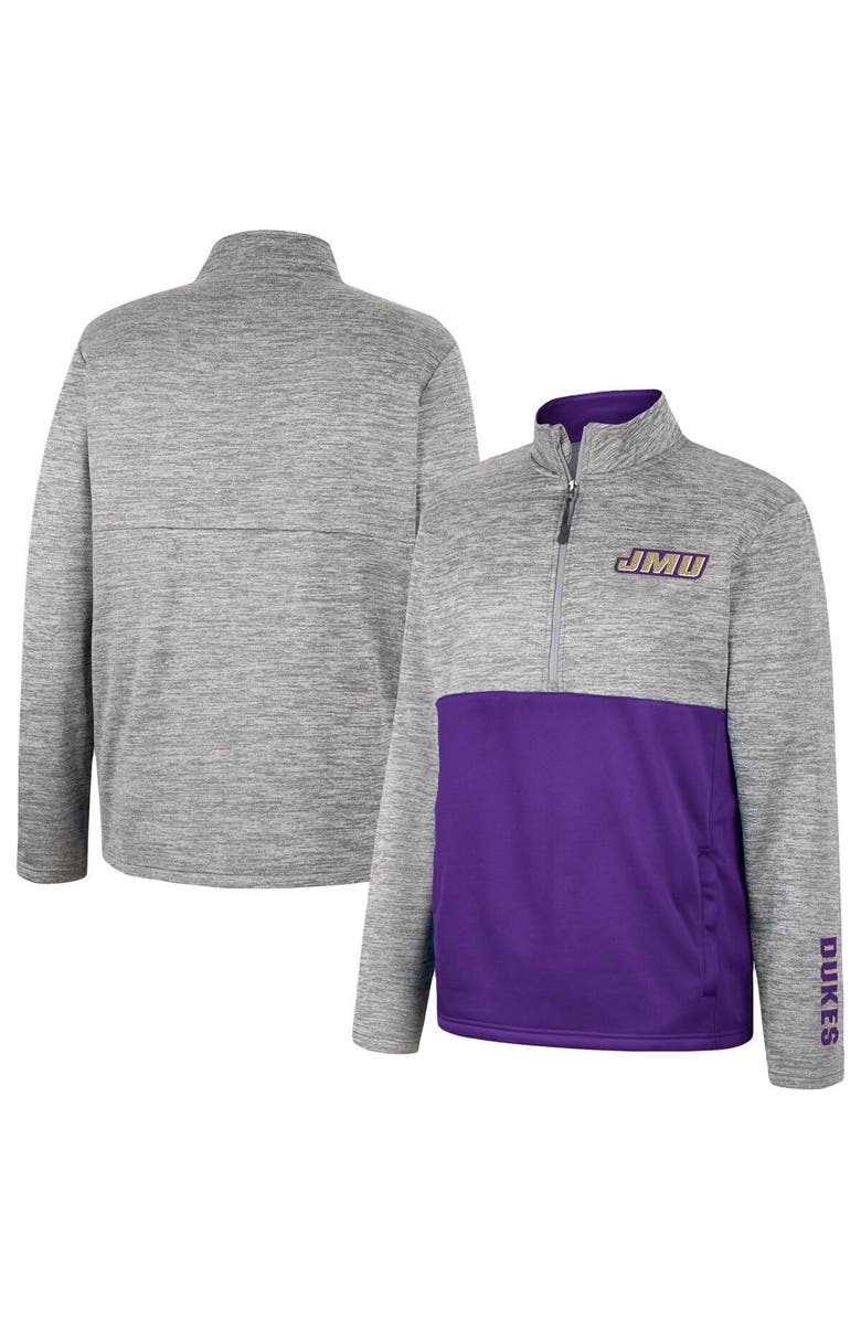 COLOSSEUM Men's Colosseum Gray James Madison Dukes John Half-Zip Jacket, Alternate, color,