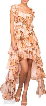 MELLODAY Floral Hig-Low Tiered Maxi Dress