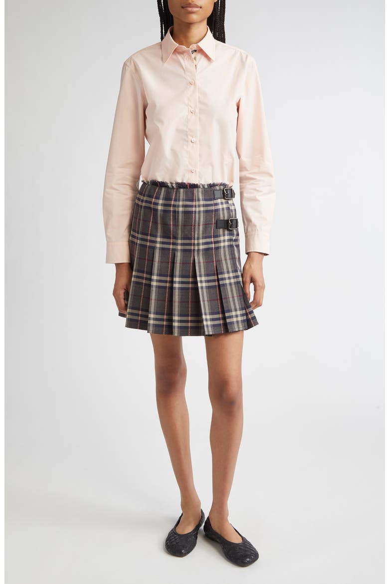 Check Pleated Wool Skirt, Alternate, color, FIG/ BLACK AMETHYST